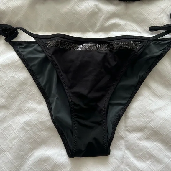 NWOT Calvin Klein Black Sequin Trim Triangle Bikini Set - Picture 6 of 10